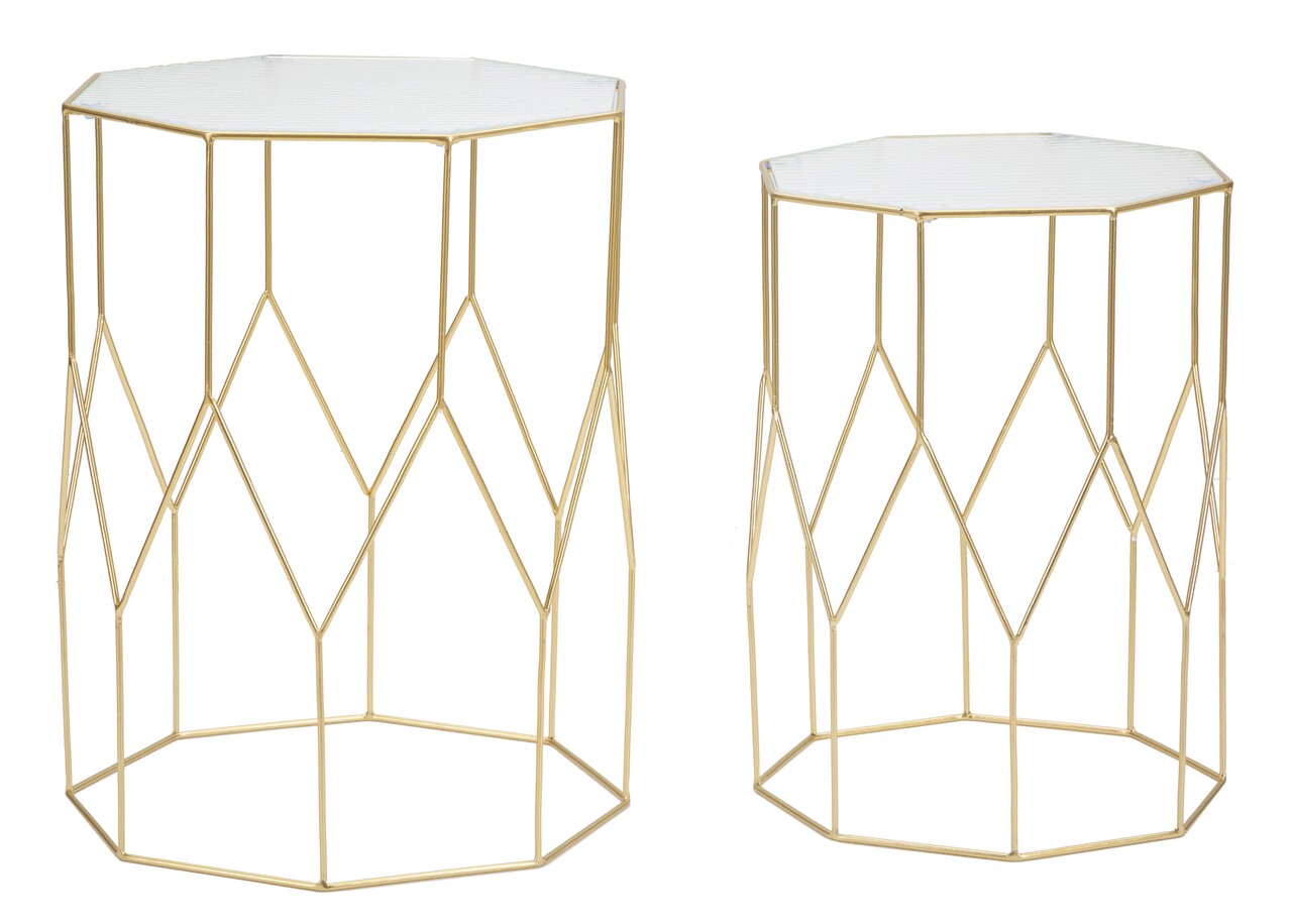 Set 2 masute New Glass, Mauro Ferretti, 37x47 cm, fier/sticla, auriu - imagine 7